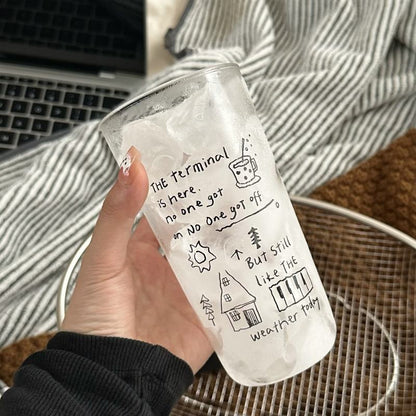 Minimal Doodle Iced Coffee Glass